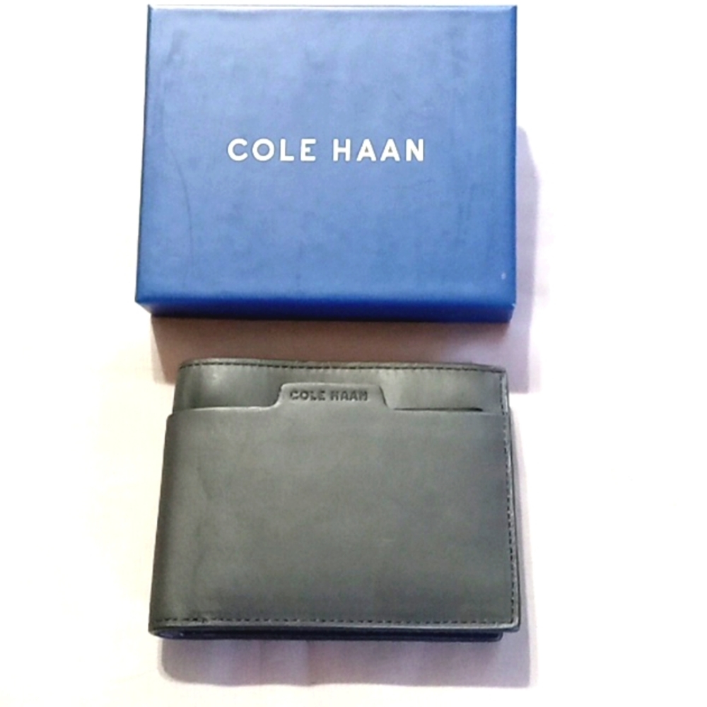 BLACK COLE HAAN Bi fold Mens Wallet Men Leather NEW Credit Card Money Holder